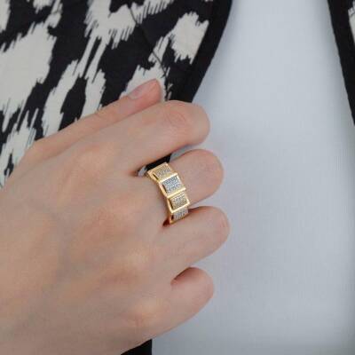 Taşlı Kare Sıralı Yüzük - 