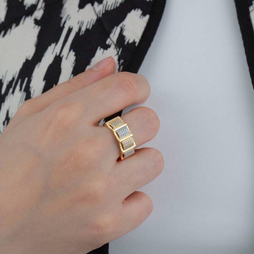 Taşlı Kare Sıralı Yüzük - 1