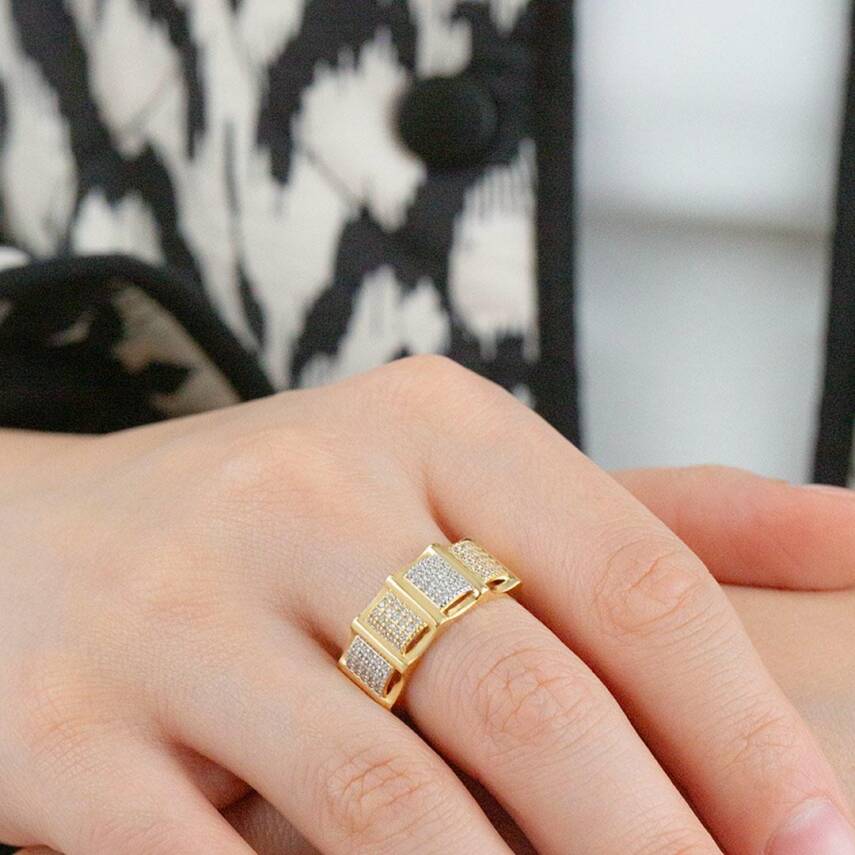 Taşlı Kare Sıralı Yüzük - 2