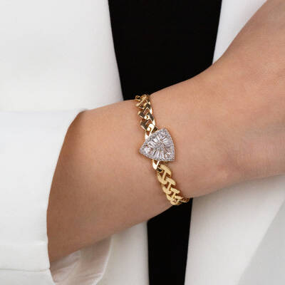 Üçgen Baget Taşlı Kolye Set - 3