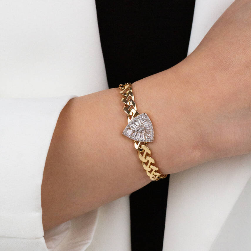 Üçgen Baget Taşlı Kolye Set - 3