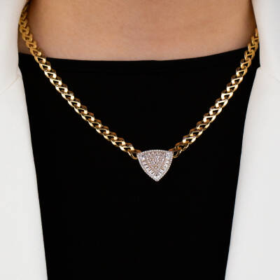 Üçgen Baget Taşlı Kolye Set - 2