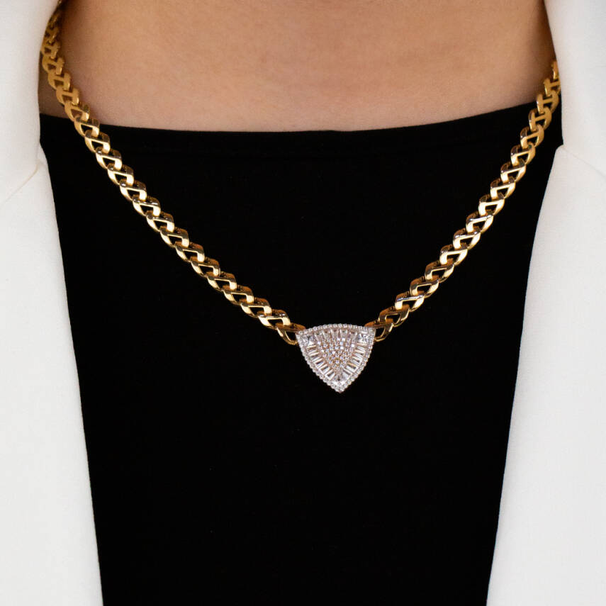 Üçgen Baget Taşlı Kolye Set - 2