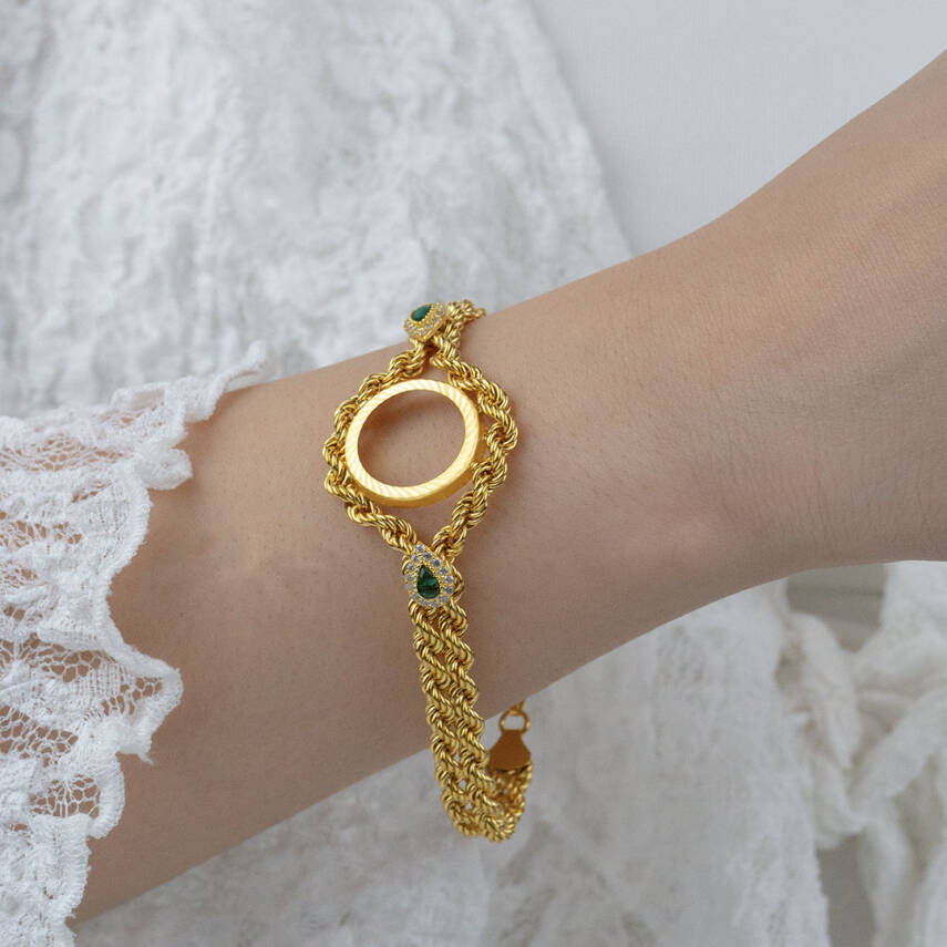 Yeşil Taşlı Çeyrek Boy Bileklik - 1