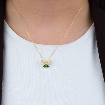 Yeşil Taşlı Kelebek Kolye - 