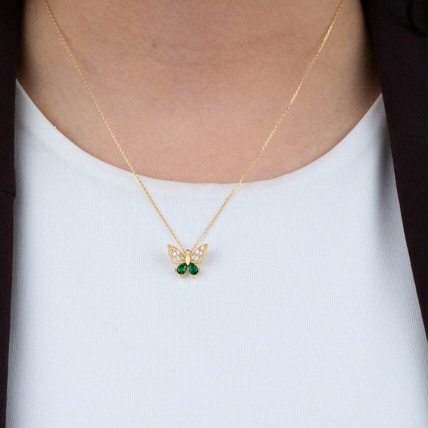 Yeşil Taşlı Kelebek Kolye - 1