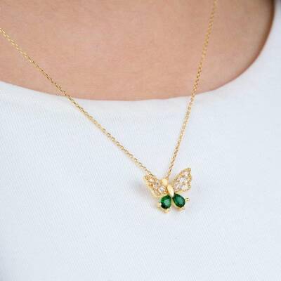 Yeşil Taşlı Kelebek Kolye - 2