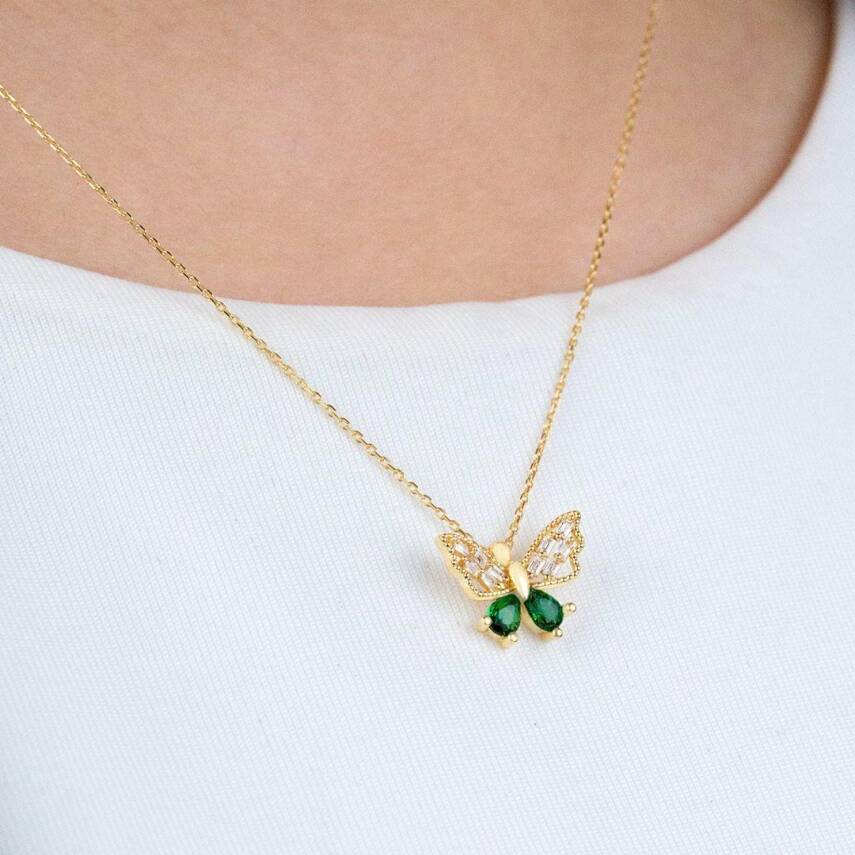 Yeşil Taşlı Kelebek Kolye - 2