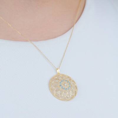 Yuvarlak Mavi Taşlı Kolye - 3