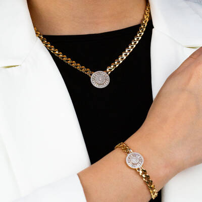 Yuvarlak Taşlı Kolye Set - 