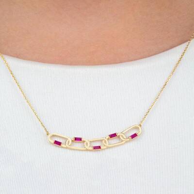 Zincir Taş Detaylı Kolye - 